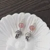 Boucles d'oreilles pendantes FNJ fraise Quartz 925 argent pur Original S925 Sterling goutte boucle d'oreille pour les femmes bijoux forme de parapluie