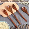 Dinnerware Sets 10 Pcs Wooden Spoons Forks Set Wooden Utensil Set Reusable Natural Wood Flatware Set for Cooking Stirring Eating 221203