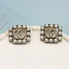 Роскошные серьги-гвоздики женские дизайнерские серьги с двойными буквами ювелирные изделия женские с 18-каратным покрытием бриллиант Chic Crystal Rhinestones Pearls Wedding Gifts