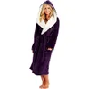 home clothing Women Winter Plush Thermal Long Bath Robe Lengthened Shawl Hooded robe Warm Kimono Dressing Gown Flannel Sleepwear 221202