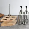 Outils d'épices aux herbes Ensemble de bouteilles d'assaisonnement avec support en bois Porte-bouteille de poivre translucide Outils de cuisine pour le stockage de sauce de soja au vinaigre de sel d'huile 221203