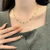 Choker AOMU Retro Green Resin Metal Square Ball Beaded Necklace Handmade Gold Silver Color Clavicle Chain For Women Accessories