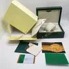 Casos boa fábrica Caixa de relógio Verde escuro Caixa de relógios Caixa de presente Livreto Etiquetas de cartão e papéis para 116610 116610 116710 126610 126670 use em caixas de relógio de pulso em inglês