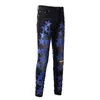 2022 Senaste listan Skinny Jeans For Mens Green Blue Star Mönster Label Floral Print Denim Pants Embroidery Men Fashion Designer Hip Hop Orange Size 28-40