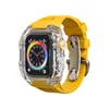 Für Apple Watch Series 8 7 6 5 4 SE Premium Klares Polycarbonat-Modifikationsset Fluorkautschuk-Schutzhülle Bandabdeckung 44 mm 45 mm