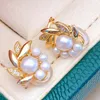 Stud Earrings Elegant Leaf Design Natural Freshwater Pearl Women Handmade Jewelry Gifts