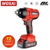 Wosai 20v Electric Impact Clean 600N.M Bateria de li-íon de 1/2 de polegada para pneus de carro Ferramentas elétricas sem fio