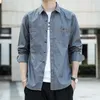 M￤ns casual skjortor 2022 Spring Cotton Men Long Sleeve Denim Shirt Soft Slim Jeans Plus Size 3xl Tv￥ framfickan KK3013