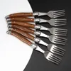 Set di stoviglie Jaswehome 6 pezzi Manico in legno di grano Coltello da bistecca Collezione forchetta Set di coltelli e forchette per alimenti occidentali Utensili per posate in acciaio inossidabile 221203