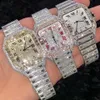 Wristwatches Wristwatches Square Case Men Luxury Iced Out Watch Golden Color Diamond VVS VVS1 Automatic Mechanic