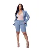 Damen-Trainingsanzüge Frühling Sommer 2022 Damenmode Blazer Anzüge Lange gekerbte Jacke Biker-Shorts 2-teiliges Set Lila Blau Grün Ensemble