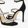 Principais sandálias de designer Bing Sandal Crystal Strap Black Suede Sandalsl Concerto Sapatos embelezados Perfeita Lady High Heels Party Party Wedding