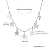 Choker Small Five-Pointed Star Pendant Short Necklace Stainless Steel Crystal Adjustable Wedding Party Trendy Jewelry