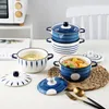 Zupa doniczki 8 -calowe ceramiczna miska makaronowa z pokrywką doubleears w stylu japońsko pojemności wielka pojemność akademika Użyj miski zupa ramen miska 221203