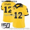 Cousu NOUVEAU Hommes Femmes Jeunesse Ricky Stanzi Jersey # 12 lowa Hawkeyes Jaune NCAA XS-5XL 6XL