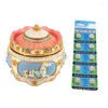 Jewelry Pouches Carousel Music Box With Sound Control LED Flash Lights Birthday Round Gold Tray Metal Decorative