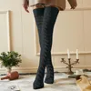 Kadınlar Seksi Kadın Örme İçi Boş Çorap Out Çoraplar Sonbahar Kış Streç Diz Tayt Üstünde Yüksek Kuzgun Katı Kawaii Koreli Lolita Çorap