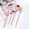 Servis uppsättningar 16st Rose Gold Cutery Knife Fork Coffee Spoons Rostfritt stål Tabeller Western Köksilver 221203