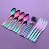 Servis uppsättningar Lingeafey Rainbow Tabelleris Rostfritt stål Cutlery Set Kitchen Cutrow Holder Fork Spoon Set Forks Knives Spoons Dinner Set 221203