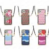 Luxury Classic PU Leather Phone Cases Top Fashion Case for iPhone 14 Pro 14Plus 13 13pro 12 Mini 11 Pro Max X Xs Xr 8 7 Plus 6 6s Gradiant Color Apple Flower Print Strap Cover