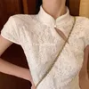 Etnische kleding 2022 Sexy Chinese jurk Qipao vrouwelijke kant cheongsam vrouwen nieuwigheid korte mouw elegante vestidos