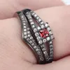 Wedding Rings Hainon 2Pcs/Set 2022 Luxury Red Black Stone Crystal For Women Sliver/Black Gold Color Engagement Jewelry