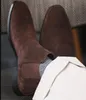 Black Slip on Dark Brown Chelse Boots Gentlemen Cow Suede Leather Mens Martin Booties Shoes 690