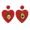 매달린 귀걸이 Zhini DIY Personality Avocado Handmade for Women Boho Gothic Bead Heart Big Drop Earring Party Jewelry