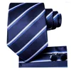 Bow Ties Blue White Striped Silk Wedding Tie For Men Handky Cufflink Gift Necktie Set Fashion Design Business Party DropshipingHi-Tie