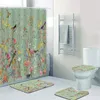 Rideaux de douche Coloré Oiseau Chinoiserie Floral Salle De Bains Décor Antique Vintage Oiseaux Fleur Feuilles Art Rideau Imperméable Ensemble Tapis De Bain