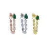 Dangle Earrings Green Tear Drop Cubic Zirconia CZ Station Link Tassel Chain Trendy Gorgeous Fashion Women Earring