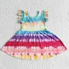 Mädchen Kleider Kinder Sommer Biene Blume Tasche Twirl Kleid Kurzarm Baby Kleidung Großhandel Hellblau Mode Kinder Kleinkind Kleidung