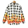 Americano hip-hop masculino camisa casual pa xadrez chama manga longa jaqueta fina palma designer camisas das mulheres dos homens solto casaco cardigan