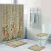 Rideaux de douche Coloré Oiseau Chinoiserie Floral Salle De Bains Décor Antique Vintage Oiseaux Fleur Feuilles Art Rideau Imperméable Ensemble Tapis De Bain