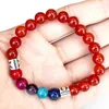 Pulseras de enlace MG1656 Taurus Zodiac Womens Pulsera de 8 mm Carnelian Chakra Red Beads Energ￭a Mu￱eca Mala Natural Joya de piedra preciosa Joya