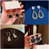 Pendientes de gota de perlas blancas de gran tamaño coreanos a la moda para mujer, aretes de boda de circón redondo dorado bohemio, joyería Dhosj