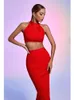 Work Dresses Sexy Halter Short Top Bandage Skirt Set Elegant Red Backless Op & Midi Length Pencil 2 Two Piece Club Party Evening