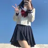 Kläder sätter vit 3 randig grundläggande sjöman outfit japansk skolflicka uniform seifuku student flickor cos kostym kvinnor jk veckad marin kjol