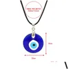 Pendant Necklaces Fashion Round Evil Blue Eye Pendant Necklace Men Glass Leather Rope Chain Turkish Protection Lucky Girls Womenneck Dhofh