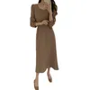 Festklänningar vintage kvinnor elegant midi koreansk mode puff långärmhet snörning bodycon casual damer chic streetwear kläder 221203