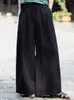 سروال نسائي نساء رامي القطن رامي واسعة الساق سيدات مرنة الخصر سراويل ألوان صلبة أنثى 2022