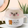 Bowls Instant Noodle with Lid Stainless Steel Cute Bento Box Girl Heart shaped Dormitory and Chopsticks Set 221203