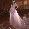 Fancy Pink Prom Dresses Sequined Beading Party Dresses Long Sleeves Crystals Custom Made aftonkl￤nning