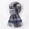 Écharpes 100 laine écharpe pour hommes hiver chaud cou foulards classique affaires concepteur écharpe châles de luxe rayé Plaid bleu Foulard Hommes 221205