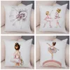 Schattige cartoon kinderen kussensloop voor bank Home Soft Plush Pillowcase Noordse stijl Decor Pink Ballet Girl Cushion Cover