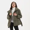 Frauen Daunen Parkas Fandy Lokar Winter Stehkragen Mode Krawatte Taille Kurze Mäntel Elegante Solide Puffer Jacken Weibliche Damen 221205