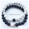 Bracelets en pierre naturelle perlée lave volcanique blanc Turquoise Bracelet amoureux perles faites à la main pour hommes femmes livraison directe bijoux Dhh4E