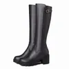 Botas hasta la rodilla Mujeres Zapatos de invierno Hebilla Retro Para mujer Bota de nieve Tacones cuadrados Piel Cálida Largo Alto Tamaño grande 221203