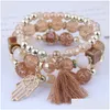 Beaded Bohemian Beaded Palm Tassel Bracelets Pendant For Women Girls Gift Mtilayer Stretch Stackable Bracelet Set Mticolor Jewelry D Dh1Ji