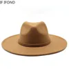 Wide Brim Hats Bucket 9.5CM Women Men Big Imitation Wool Fedora Hat British Style Winter Gentleman Elegant Lady Jazz Church 221205